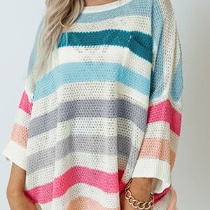 Rainbow stripes mesh pull over top brand new